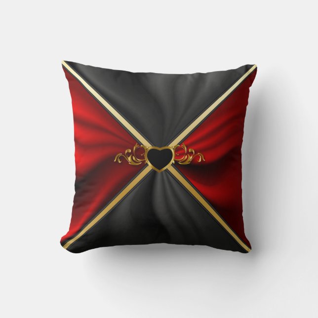 Elegant Red and Black Satin Cushion (Front)