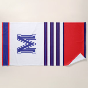 Elegant red and blue monogram Beach Towel