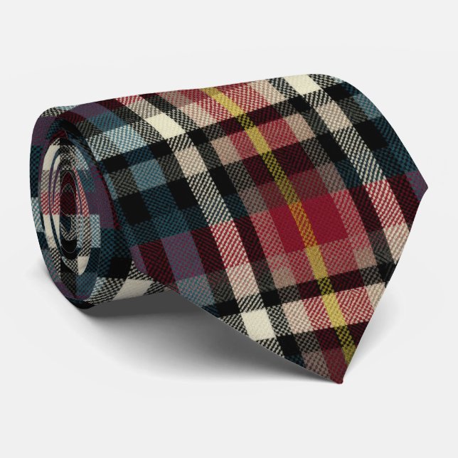 Elegant Red and Blue Plaid Gingham Pattern Tie (Rolled)