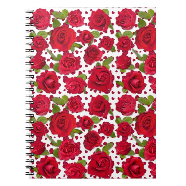 Elegant Red And Dark Pink Floral Roses Pattern Notebook (Front)