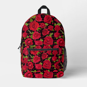 Elegant Red And Dark Pink Floral Roses Pattern Printed Backpack