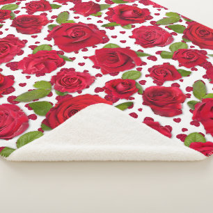 Elegant Red And Dark Pink Floral Roses Pattern Sherpa Blanket