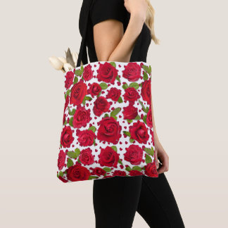 Elegant Red And Dark Pink Floral Roses Pattern Tote Bag