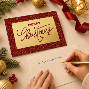 Elegant Red and Faux Gold Business Christmas  Holiday Card