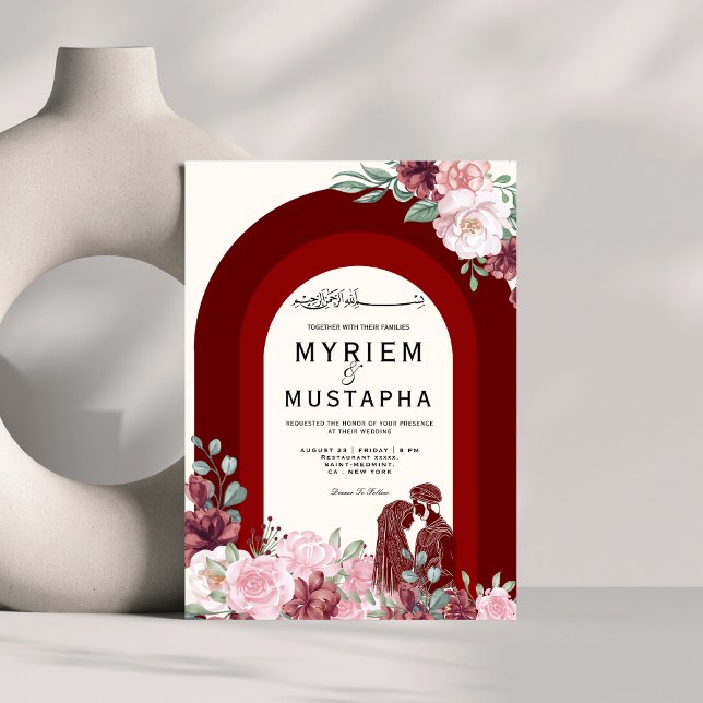 Elegant Red and Floral Muslim Wedding Invitation (Creator Uploaded)
