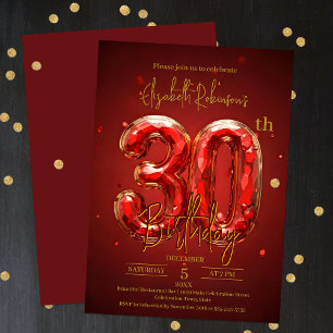 Elegant Red and Gold 30th Birthday Celebration Invitation