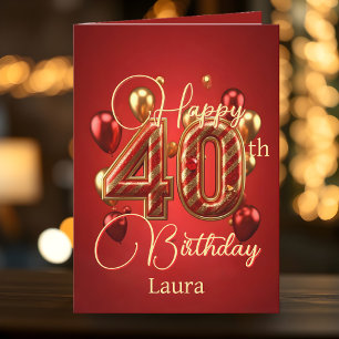 Elegant Red and Gold 40th Birthday Celebration Card