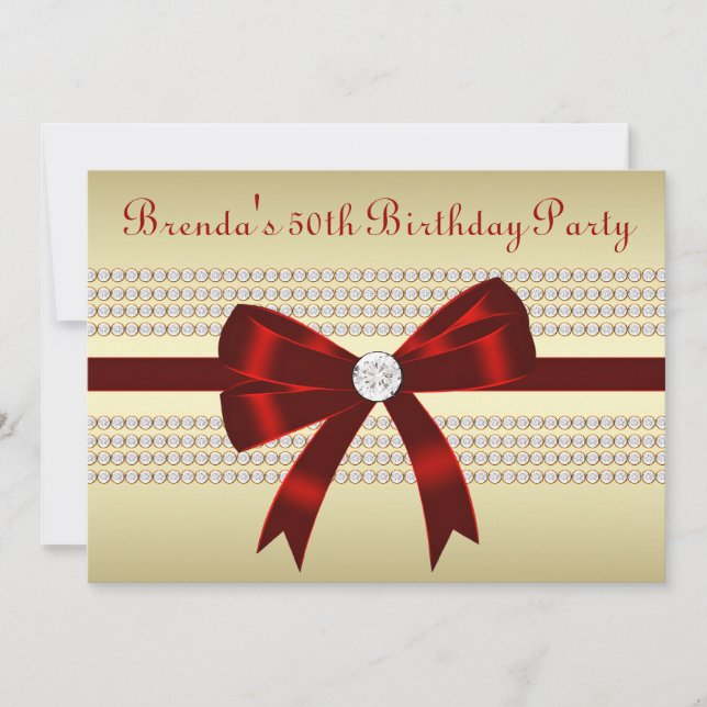 Elegant Red and Gold 50th Birthday Party Invitation (Front)
