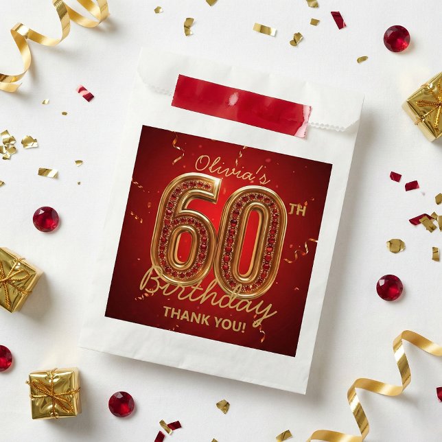 Elegant Red and Gold 60th Birthday Ruby Jewel Favour Bag (Creator Uploaded)