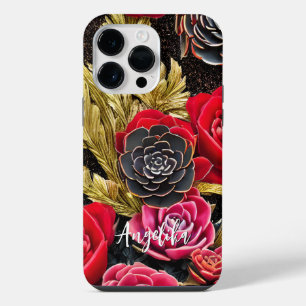 Elegant Red and Gold Abstract Minimalist iPhone 14 Pro Max Case