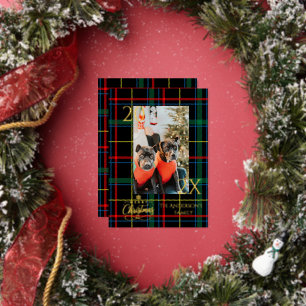 Elegant Red and Gold Buffalo Plaid Christmas Foil Holiday Card