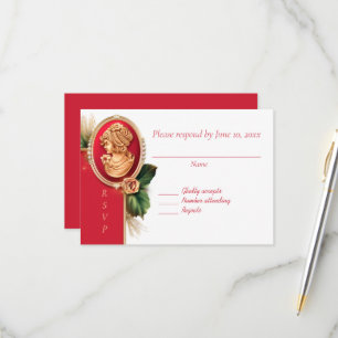Elegant Red and Gold Cameo Wedding Response Card