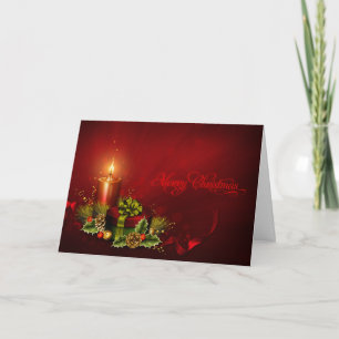 Elegant Red and Gold Candle Christmas Card