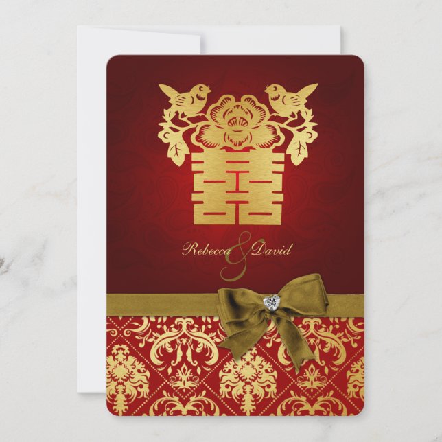Elegant Red and Gold Chinese Double Happiness Invitation (Front)