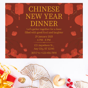 Elegant Red and Gold Chinese New Year Dinner Invitation