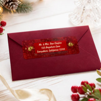 Elegant Red and Gold Christmas Bells Return Address Label