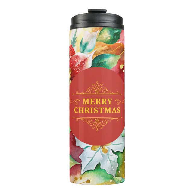 Elegant Red and Gold Christmas Floral Tumbler (Front)