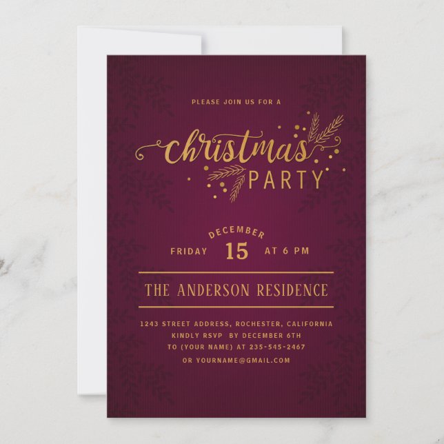 Elegant Red and Gold Christmas Holiday Party Invitation (Front)