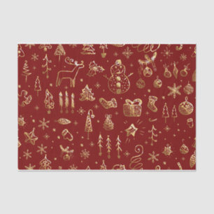 Elegant Red and Gold Christmas Pattern Wrapping  Tissue Paper