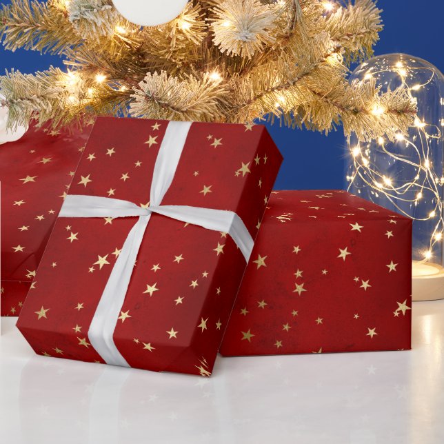 Elegant Red and Gold Christmas Star Pattern Wrapping Paper (Holidays)