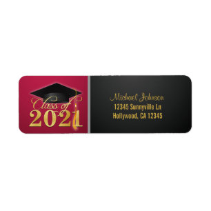 Elegant Red and Gold Class of 2021 Label Return Address Label