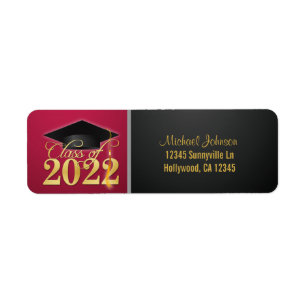Elegant Red and Gold Class of 2022 Label Return Address Label