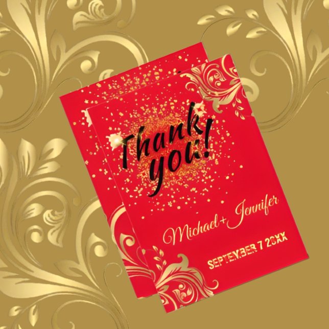 Elegant Red And Gold Custom Wedding  Thank You Card (Creator Uploaded)