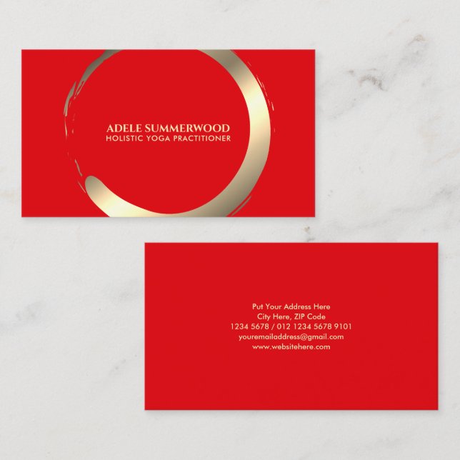 Elegant Red and Gold Enso Circle Yoga  Business Card (Front/Back)
