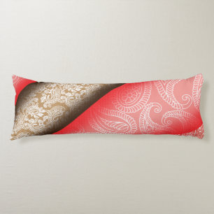 Elegant red and gold fabric with intricate floral  body cushion