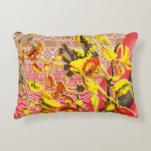 Elegant red and gold fabric with intricate floral  decorative cushion