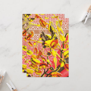 Elegant red and gold fabric with intricate floral  invitation