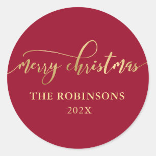 Elegant Red and Gold Family Christmas Classic Round Sticker