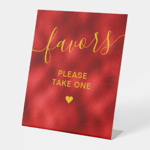 Elegant Red And Gold  Favours Please Take One  Pedestal Sign