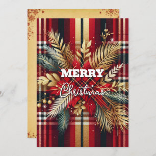 Elegant Red and Gold Festive Plaid Holiday Card
