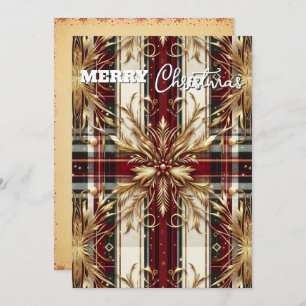 Elegant Red and Gold Festive Plaid Holiday Card