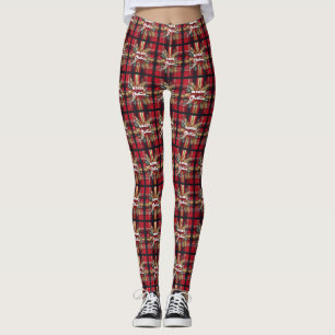 Elegant Red and Gold Festive Plaid  Leggings