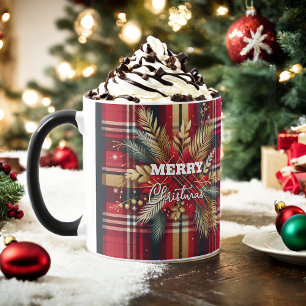 Elegant Red and Gold Festive Plaid Mug