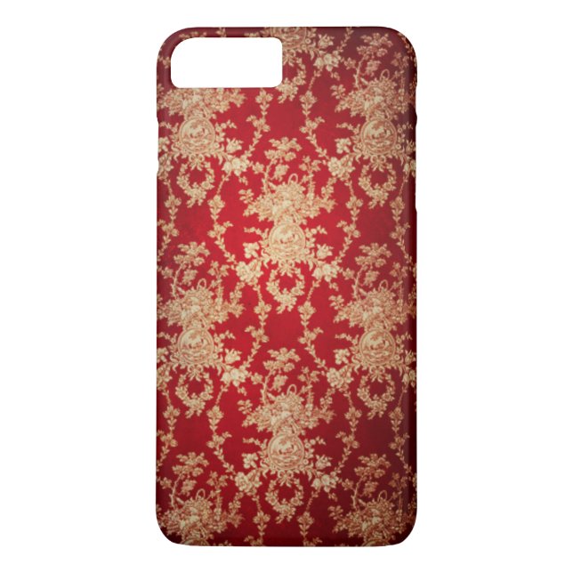 Elegant Red and Gold Floral Damask Case-Mate iPhone Case (Back)