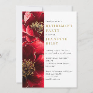 Elegant Red And Gold Floral Retirement Party Invitation