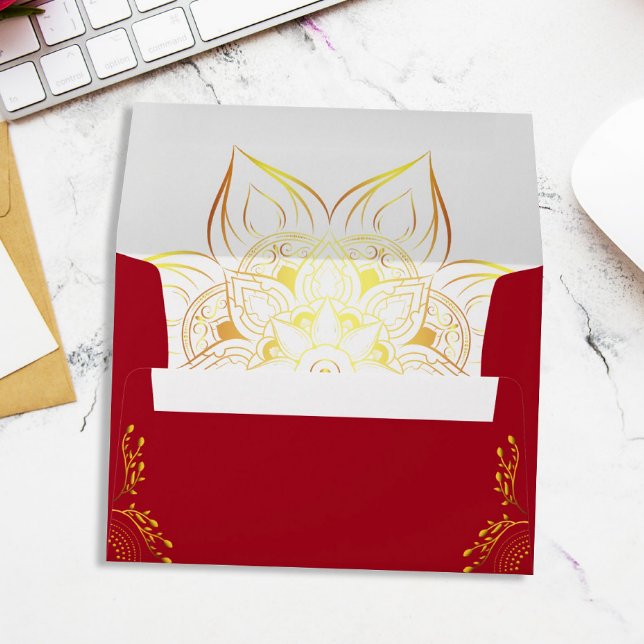 Elegant Red and Gold Floral Return Address Envelope (Creator Uploaded)
