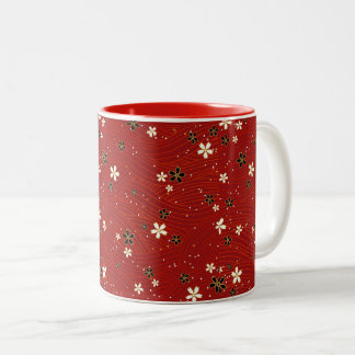 Elegant Red and Gold Floral Two-Tone Coffee Mug