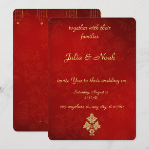 Elegant Red and Gold Floral Wedding Invitation
