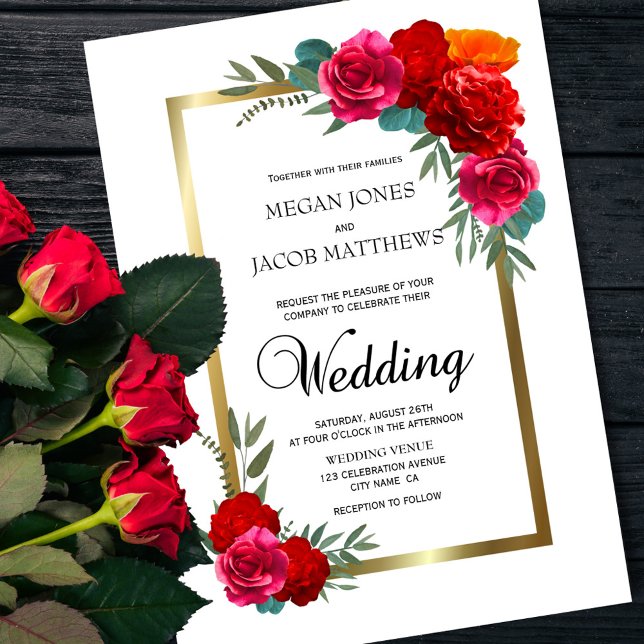 Elegant Red and Gold Floral Wedding Invitation (Creator Uploaded)