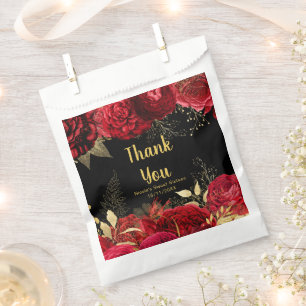 Elegant Red and Gold Flowers Sweet Sixteen Favour Bag
