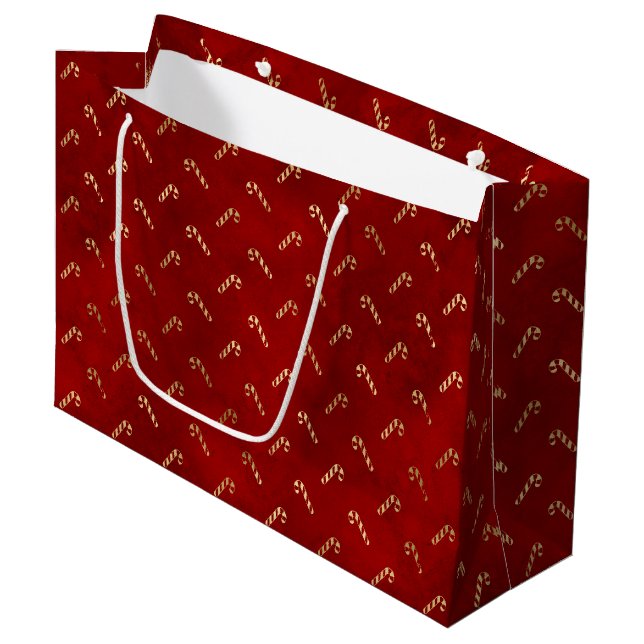 Elegant red and gold foil cute candy cane pattern large gift bag (Front Angled)