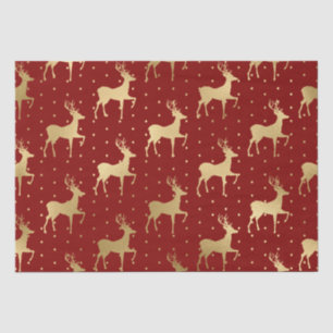 Elegant Red and Gold Foil Reindeer Christmas Tissue Paper