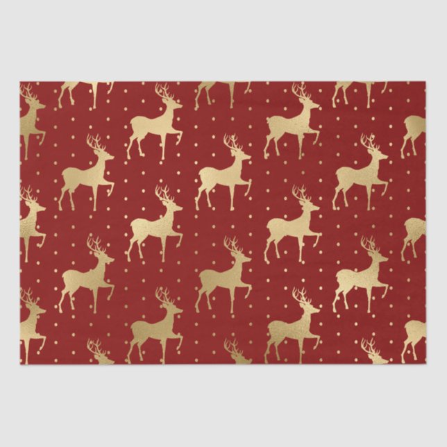 Elegant Red and Gold Foil Reindeer Christmas Tissue Paper (Front)