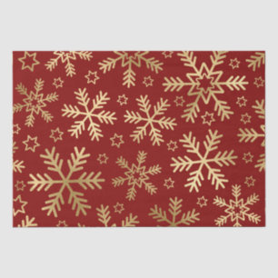Elegant Red and Gold Foil Snowflakes Christmas Tissue Paper