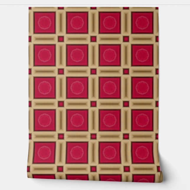 Elegant Red and Gold Geometric Pattern Wallpaper (Unrolling)