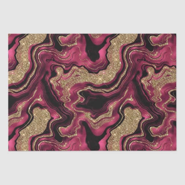 Elegant Red and Gold Glitter Agate Birthday Tissue Paper (Front)